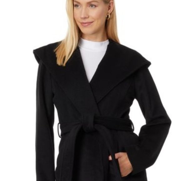 Michael Kors Women's Black Belted Wool Wrap Coat - (Size Small) - Picture 1 of 6